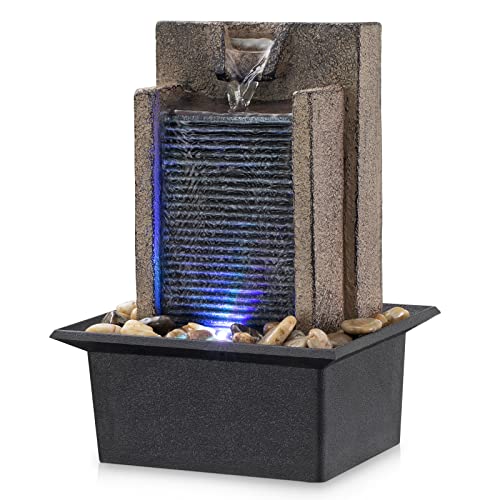 Indoor Tabletop Waterfall Fountain with Color-Changing LED Lights & Rocks