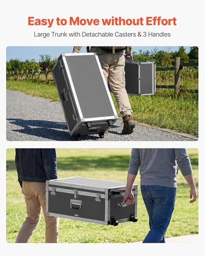 Wooden Storage Trunk Set of 2 with Casters, Handles, and Padlock