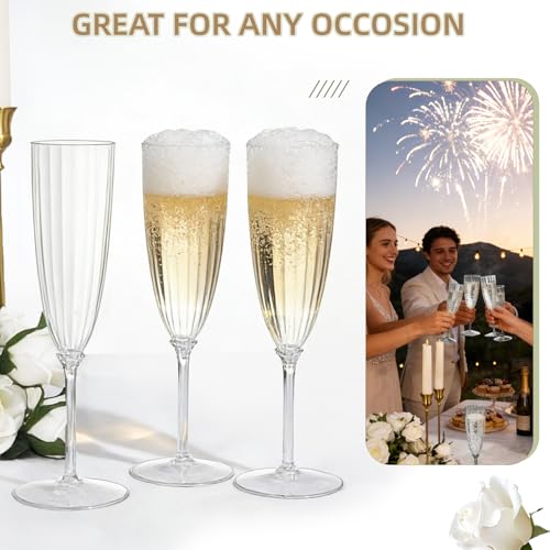 QualQuot 18 Pack Clear Plastic Champagne Flutes 5 oz for Weddings & Parties