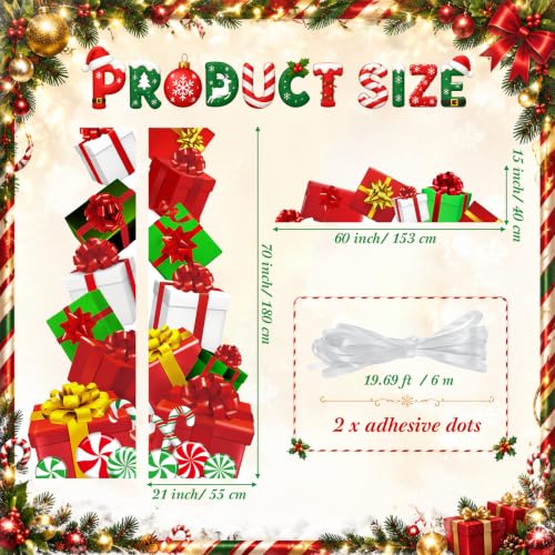 Peryiter 3-Piece Christmas Gift Box Door Decoration Set - Includes Header Banner 60x15 and Side Strips 70x21 (Holiday Gift Boxes)