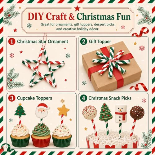 NINU 100 Pack Christmas Paper Straws - Red & Dark Green Striped (Variation: Christmas-C)