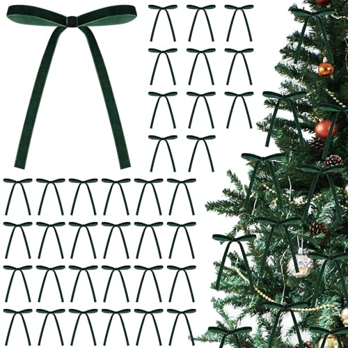 ZJoey Dark Green 5x7 Inch Velvet Christmas Bows, 36-Pack Rustic Holiday Decor