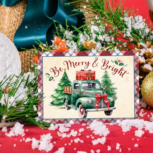 Vintage Christmas Cards with Envelopes - 12 Plaid Retro Holiday Note Cards