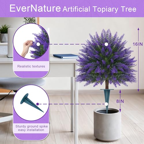 2Pcs 24-Inch Artificial Lavender Topiary Ball Trees, UV-Resistant Faux Shrubs