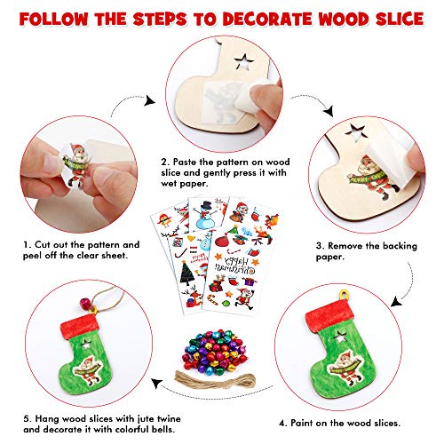 Shuttle Art 360-Piece Wooden Christmas Ornament Kit – 130 Unfinished Wood Slices, 12 Markers, 50 Bells & 130 Jute Twine