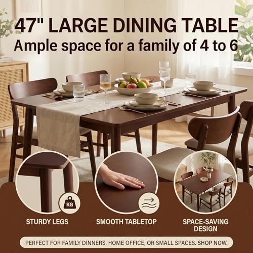 47.2-Inch Bamboo Dining Table, Mid-Century Modern Rectangular Kitchen Desk
