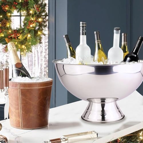 Mipau Silver 2-Pack Large 12L Ice Buckets with Scoops, Stainless Steel, Round, No Lid