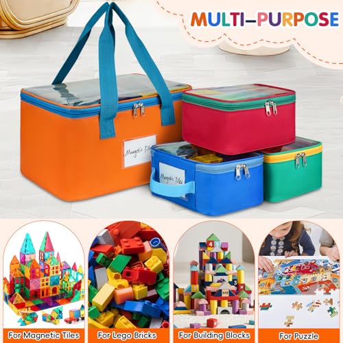 4-Pack Magnetic Tiles Storage Bags with Label Pockets & Mesh Organizer