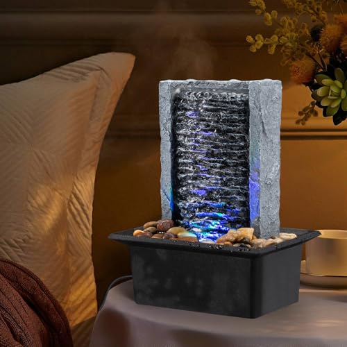 Tabletop Indoor Waterfall Rock Fountain with LED Lights for Home & Office