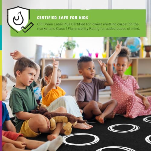 Educational Circle Sampler Classroom Area Rug, 7'6" x 12', Black