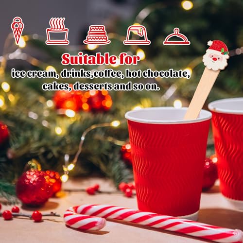 FYSUIMU 120 Pcs Christmas Wooden Spoons – Classic Styles Disposable Tasting Spoons 5.5 in