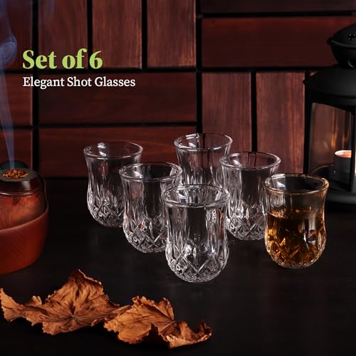 QUAFFER Set of 6 Diamond Patterned Shot Glasses 1.75 oz for Parties & Bars