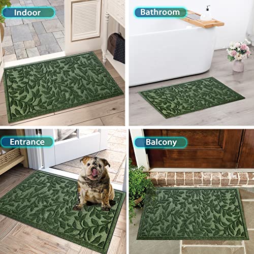 Heavy Duty Front Door Mat 17x30 Inch Non-Slip Rubber Entrance Rug Green
