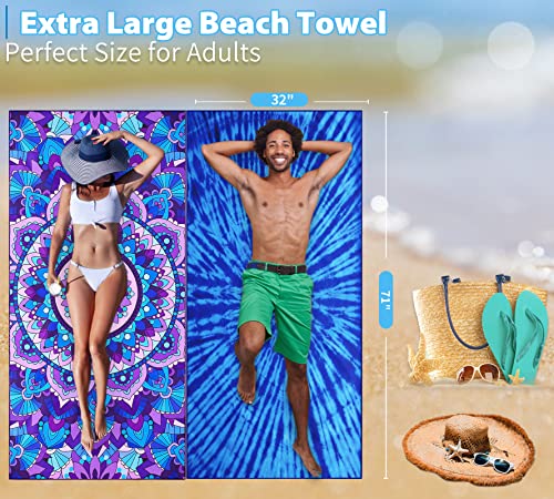 Oversized Microfiber Beach Towel 2-Pack, Sand-Free Quick-Dry Travel Towel