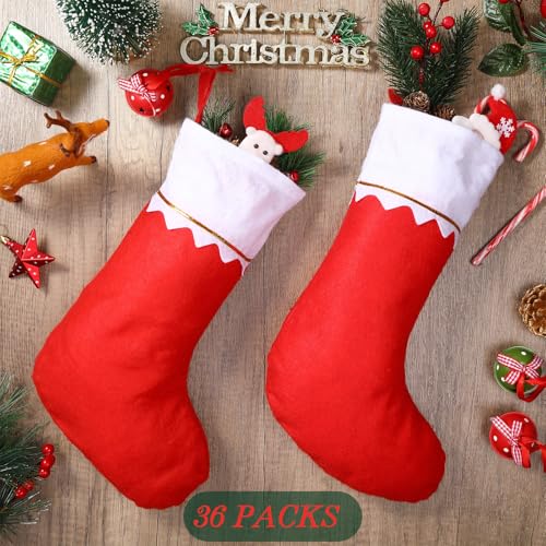 36 Pcs Felt Christmas Stockings Bulk, 15-Inch Rustic Holiday Party Favors