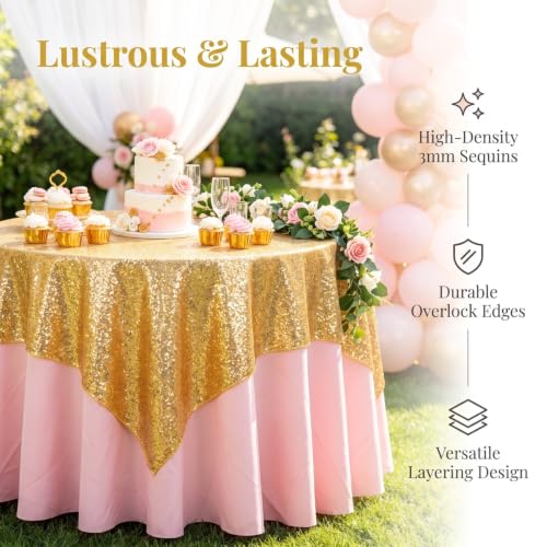 ShinyBeauty Gold 72x72 Inch Square Sequin Tablecloth for Wedding & Party
