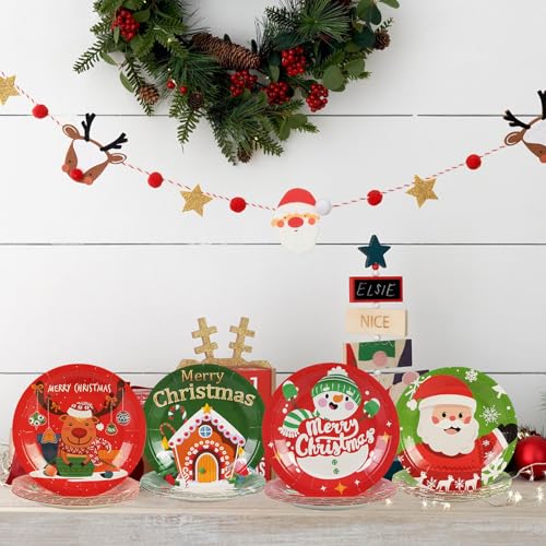 BOKFJBP 48Pcs Christmas Paper Plates Set - 4 Designs Santa Reindeer Gingerbread 7in (Variant: Christmas)