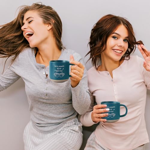 FreeJac BEST-TEA Blue Mug - 12.8oz Ceramic Coffee & Tea Cup for Women, Unique Gift for Bestie & Sister