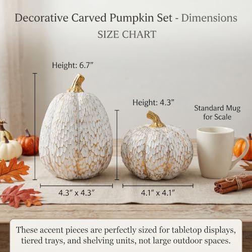 White and Gold Resin Pumpkin Decor Set of 2 for Fall Thanksgiving Table