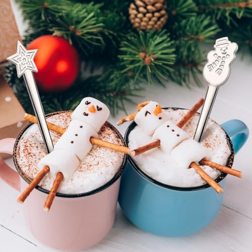 Potchen 24Pcs Christmas Stainless Steel Hot Chocolate Spoons with 6 Styles for Dessert & Baking