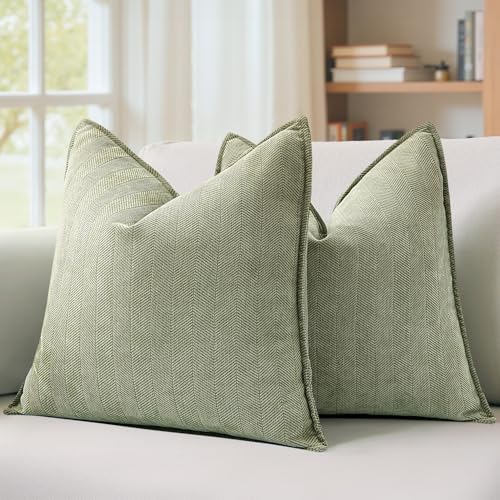 MIULEE Sage Green Chenille Decorative Throw Pillow Covers 20x20 - Set of 2