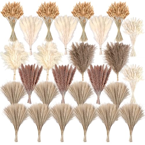 610 Pcs Dried Pampas Grass Decor & Dried Flower Bouquet Set for Boho Home