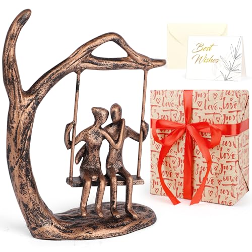 Romantic Couple Statue Anniversary Gift, Iron Sculpture Decor for Couples