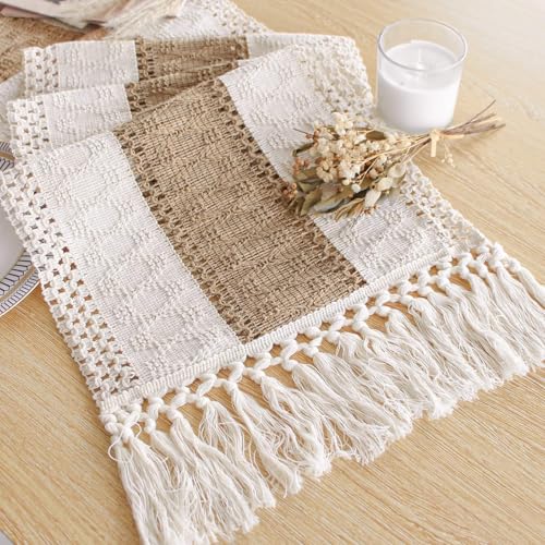 Boho Macrame Table Runner with Tassels 12x72 Inch Rustic Farmhouse Decor