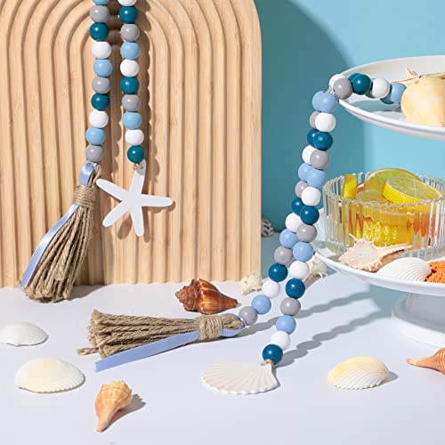 Coastal Wood Bead Garland with Shell Tassels, 2-Piece Set