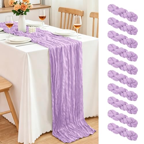 10-Pack Lavender Cheesecloth Table Runners, 17x108 Inch Gauze Fabric