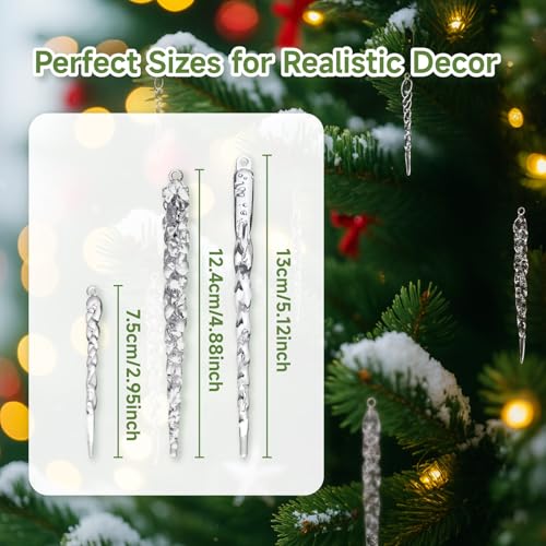 FUTUREPLUSX 24 pcs Clear Acrylic Icicle Ornaments, Twisted Crystal Look, Ready to Hang