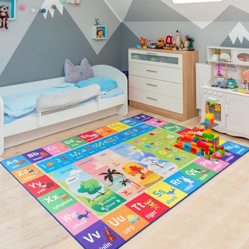 Educational Kids Learning Rug - 3x5 Non-Slip Alphabet & Numbers Play Carpet