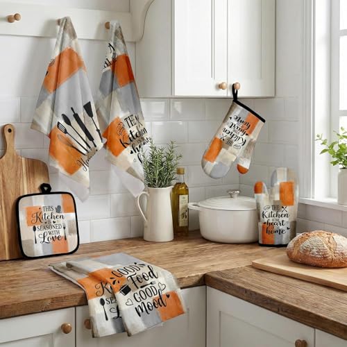 8-Piece Abstract Kitchen Decor Set: Microfiber Towels, Oven Mitts & Pot Holders