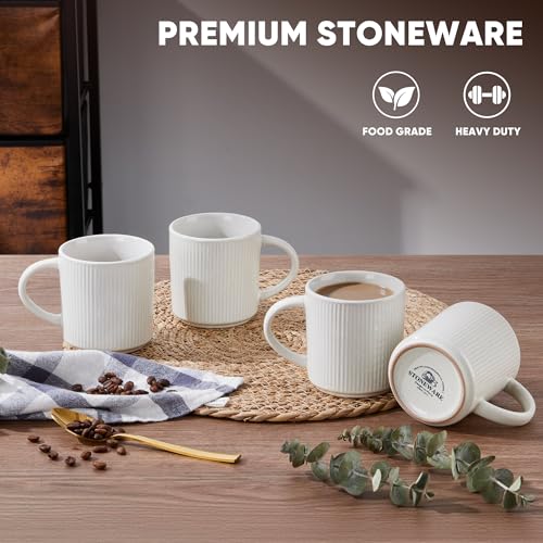 E-far Speckled White 12oz Stoneware Coffee Mug Set of 4 - Durable & Stackable