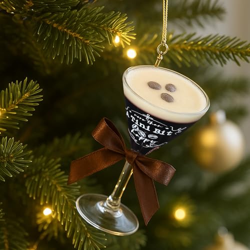 Teenyyou Espresso Martini Christmas Ornament 4 Inch Holiday Tree Decor with Bow