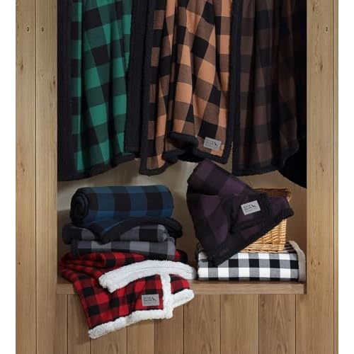 Eddie Bauer - Throw Blanket, Brushed Fleece & Plush Sherpa Soft Blanket, Throw Blanket for Couch & Bed (Cabin Plaid Beige, 50" x 60")