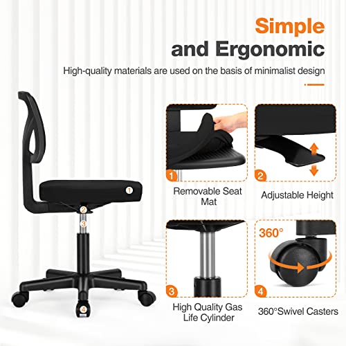 Small Armless Mesh Desk Chair - Ergonomic Swivel Rolling Office Chair