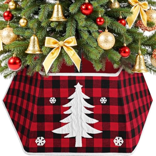 EverMerry Foldable 26’’ Christmas Tree Collar & Skirt in Red & Black Plaid - Modern Holiday Decor