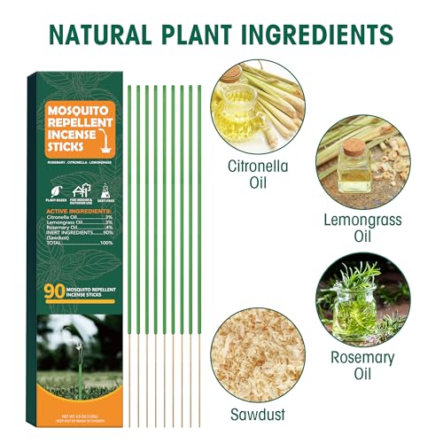 90 Pcs Citronella Mosquito Repellent Sticks - Natural Outdoor Incense