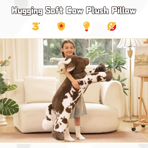 Tezituor Longhorn Cow Stuffed Animal - 43-Inch Texas Plush Pillow, Giant Plush Toy for Kids & Adults