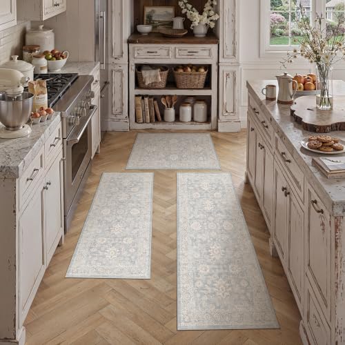 3-Piece Washable Kitchen Rug Set, Non-Slip Vintage Runner Mats for Home
