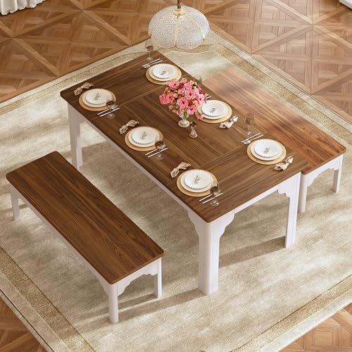 63-inch Farmhouse Dining Table Set with 2 Benches, Space-Saving Kitchen Set