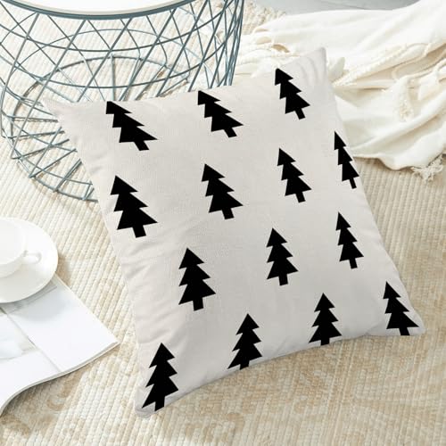 BETGINY 20x20 Inch Christmas Pillow Covers Set of 2 White Black Winter Tree Decor Linen Cushion Cases for Couch Bed Sofa Outdoor