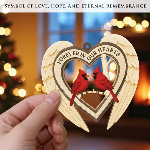 Forever in Our Hearts Angel Wing Cardinal Ornament - Memorial Christmas Keepsake
