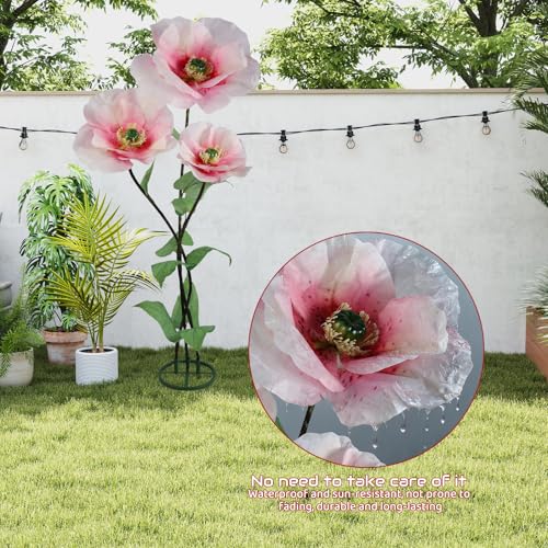 GloBloomia Pink Artificial Giant Flower 3PCS 3D Waterproof Realistic Decor