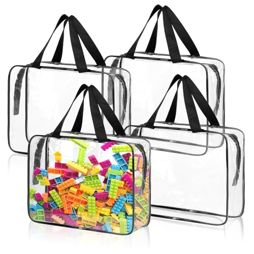 4 Pack Toy Storage Organizer Bags with Zipper, Clear PVC Waterproof Bags