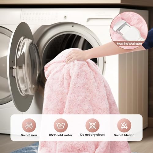 Electric Heated Blanket 50"x60" Pink Faux Rabbit Fur | 6 Heat Settings & Auto Shut Off