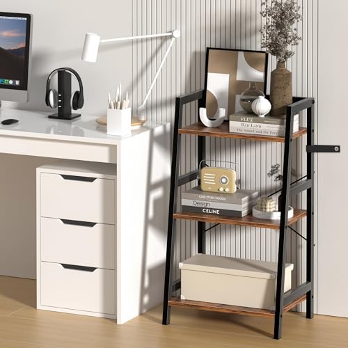 3-Tier Ladder Bookshelf, Small Industrial Storage Rack for Home and Office