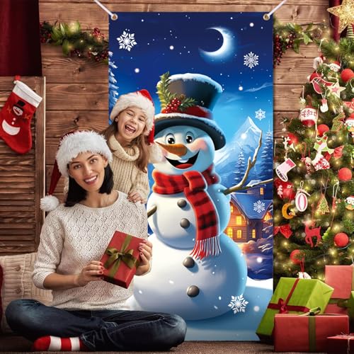 Christmas Door Cover Snowman Scene Indoor Outdoor Holiday Banner 35x71in