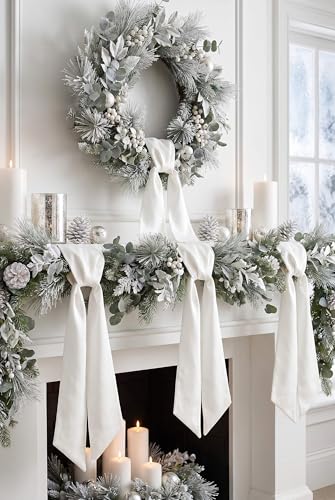 2 Pack White Wreath Sash for Front Door Blank Linen-Look Monogram